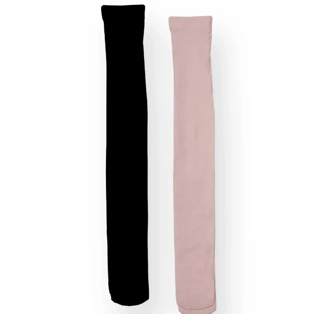 JUSTICE Girls M Opaque Footed Tights 2 Pairs Pink Black SIZE 7-10 NEW